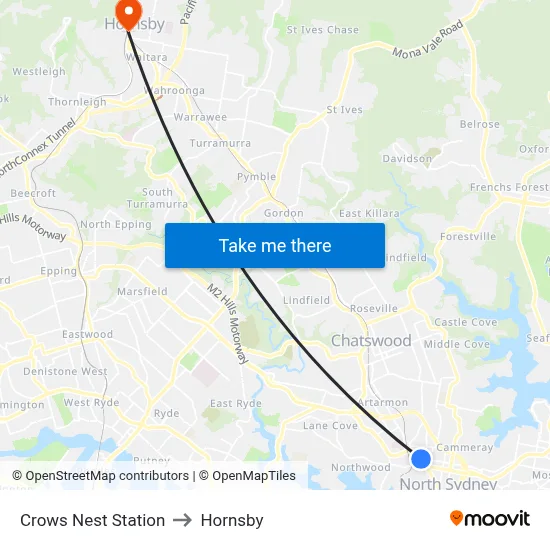 Crows Nest Station to Hornsby map