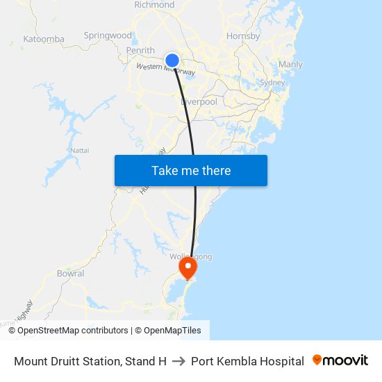 Mount Druitt Station, Stand H to Port Kembla Hospital map