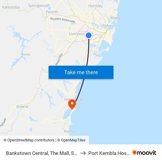 Bankstown Central, The Mall, Stand C to Port Kembla Hospital map