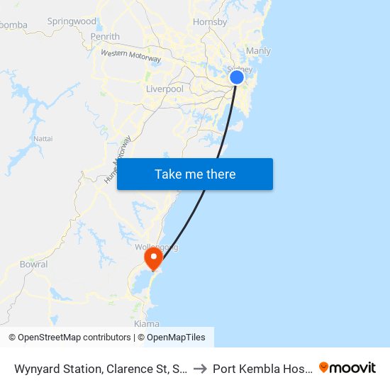 Wynyard Station, Clarence St, Stand R to Port Kembla Hospital map