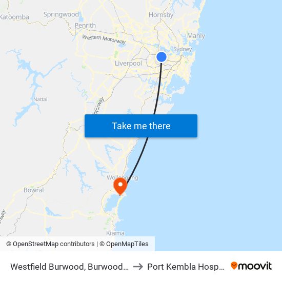 Westfield Burwood, Burwood Rd to Port Kembla Hospital map