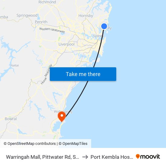 Warringah Mall, Pittwater Rd, Stand B to Port Kembla Hospital map