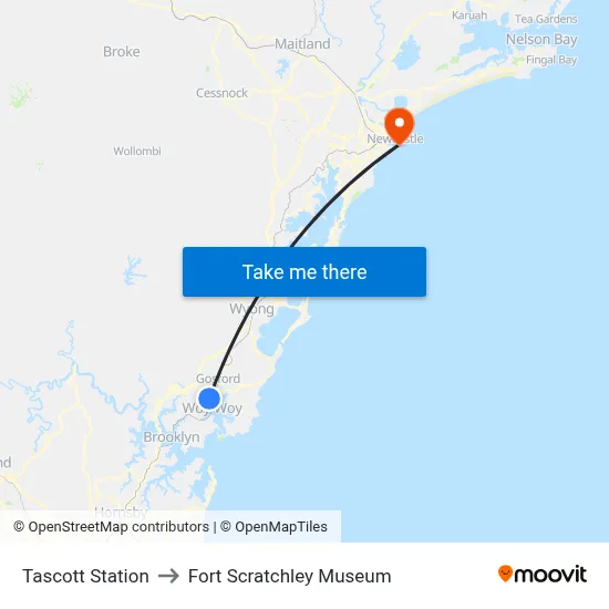 Tascott Station to Fort Scratchley Museum map