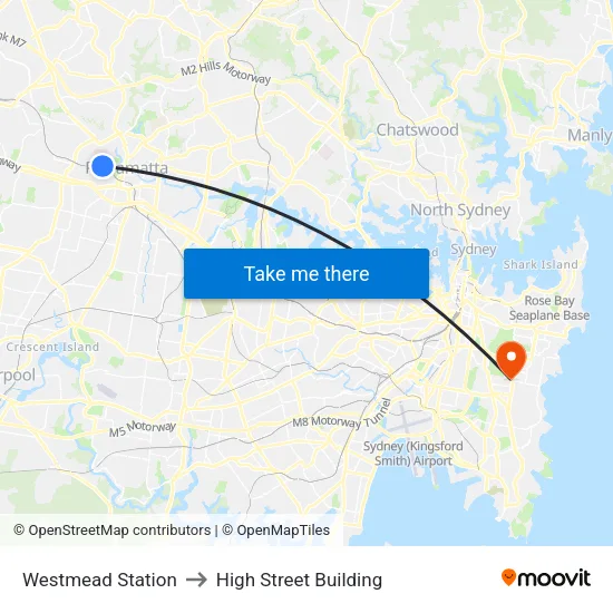 Westmead Station to High Street Building map