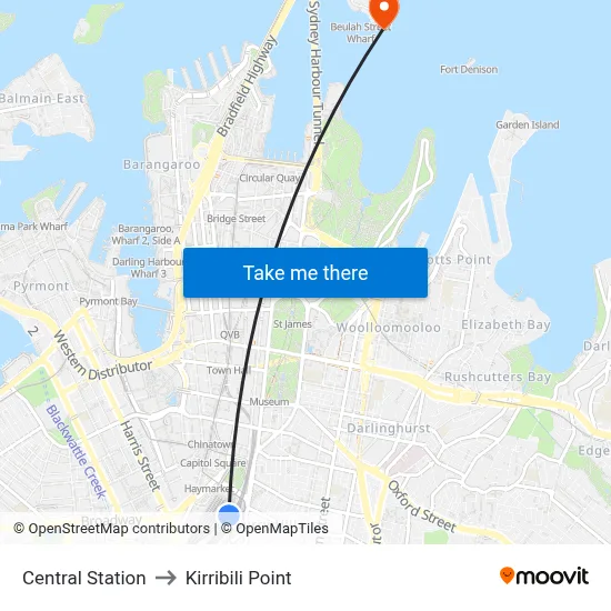 Central Station to Kirribili Point map