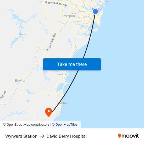 Wynyard Station to David Berry Hospital map