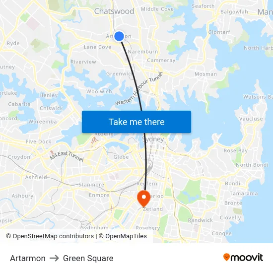 Artarmon to Green Square map