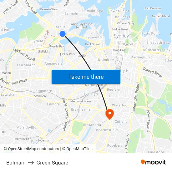 Balmain to Green Square map