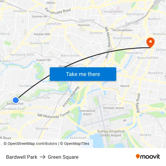 Bardwell Park to Green Square map