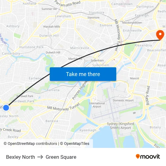 Bexley North to Green Square map