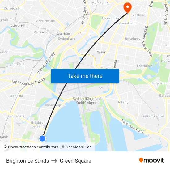 Brighton-Le-Sands to Green Square map