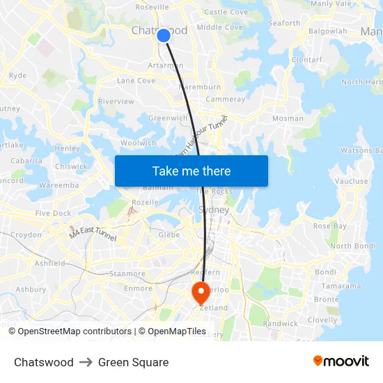 Chatswood to Green Square map