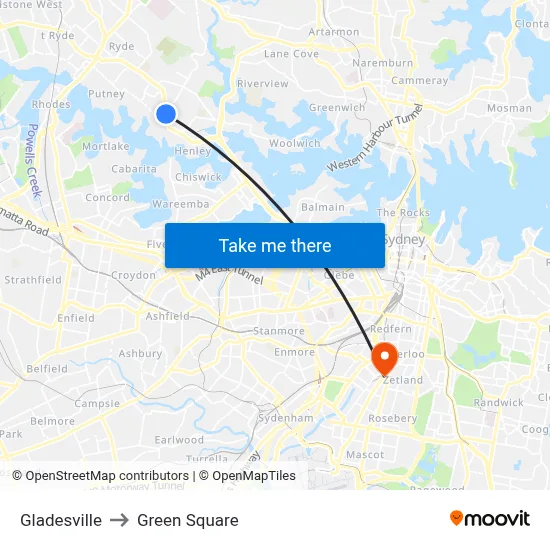 Gladesville to Green Square map