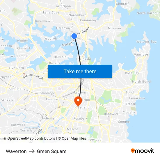 Waverton to Green Square map