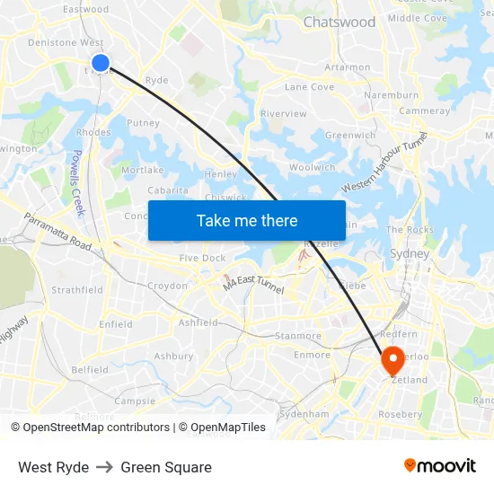West Ryde to Green Square map