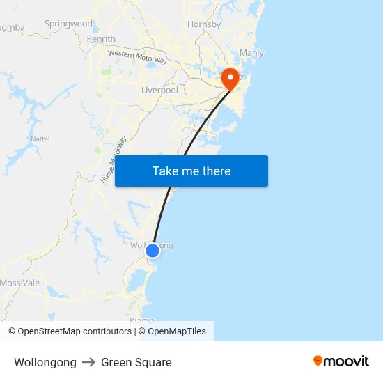 Wollongong to Green Square map