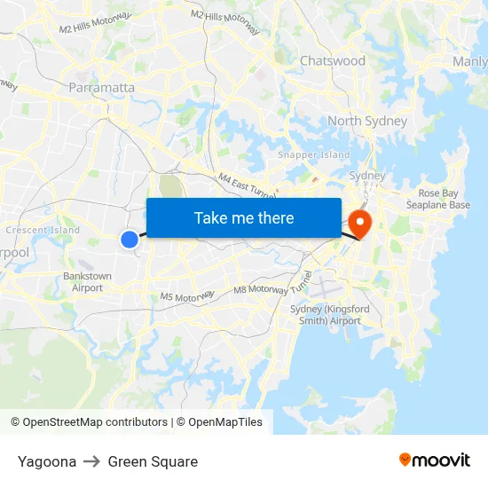 Yagoona to Green Square map