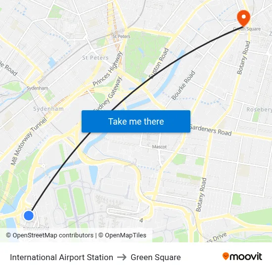 International Airport Station to Green Square map