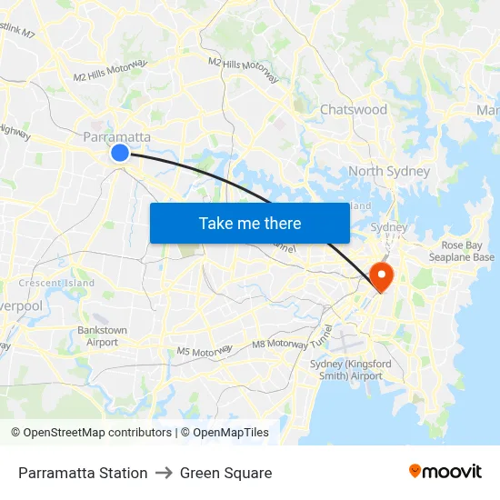 Parramatta Station to Green Square map