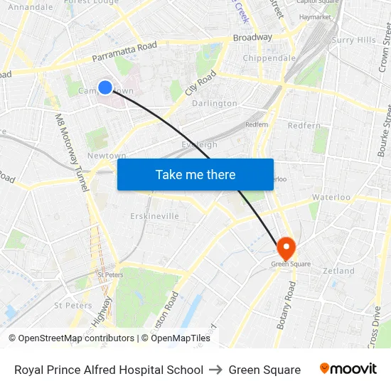 Royal Prince Alfred Hospital School to Green Square map