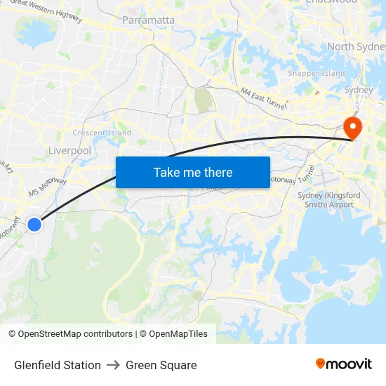 Glenfield Station to Green Square map