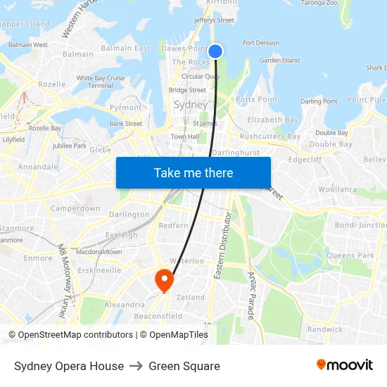 Sydney Opera House to Green Square map