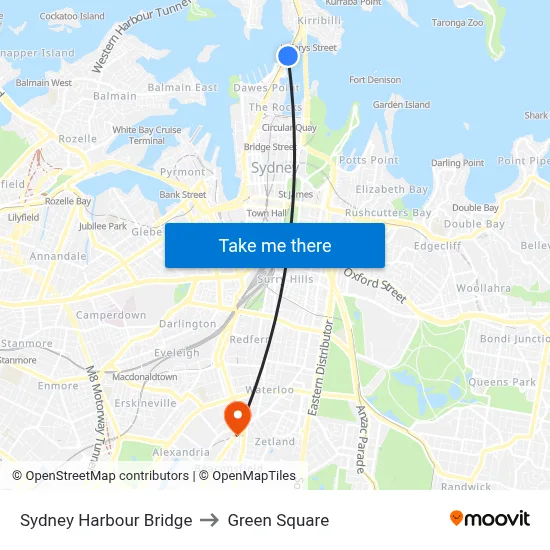 Sydney Harbour Bridge to Green Square map