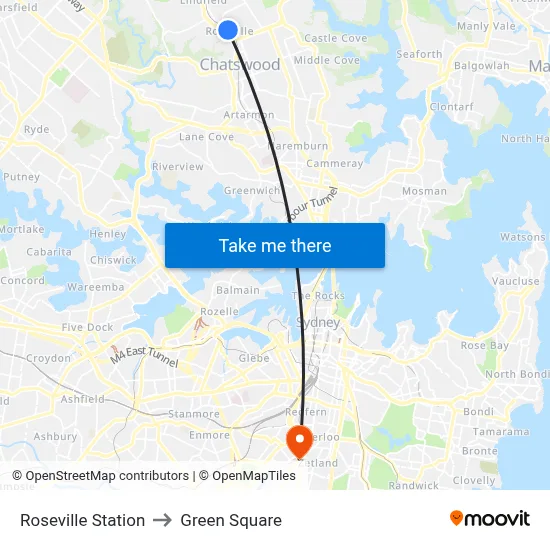 Roseville Station to Green Square map