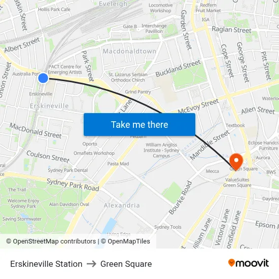 Erskineville Station to Green Square map