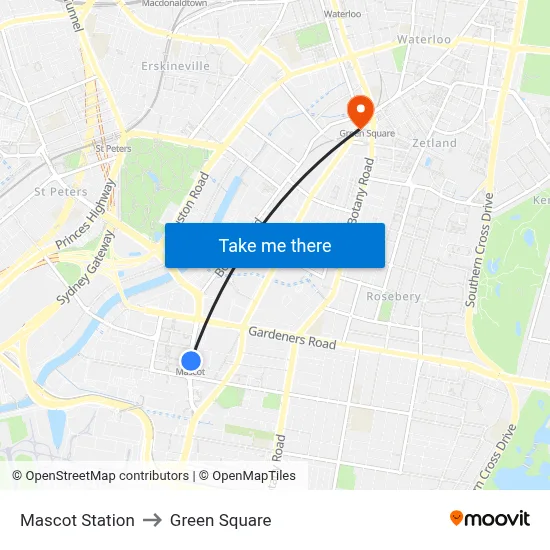 Mascot Station to Green Square map