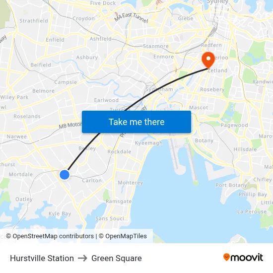 Hurstville Station to Green Square map