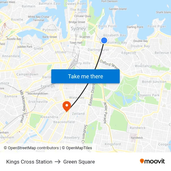 Kings Cross Station to Green Square map