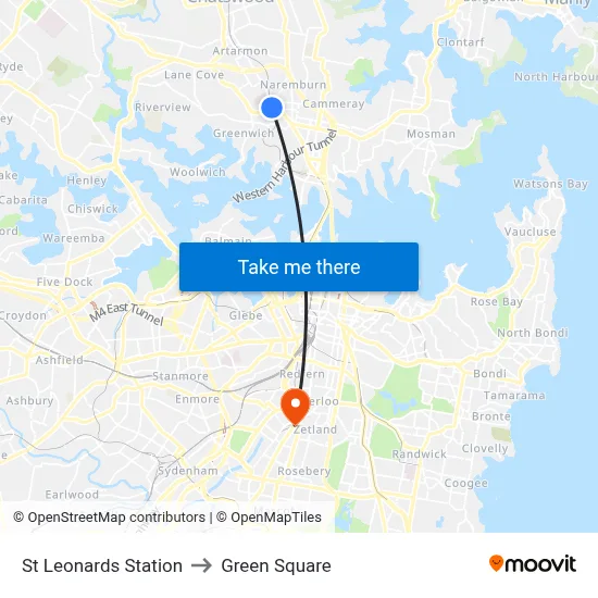 St Leonards Station to Green Square map