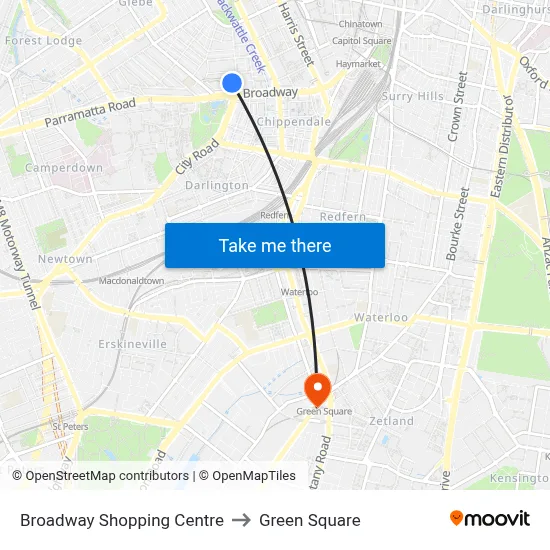 Broadway Shopping Centre to Green Square map