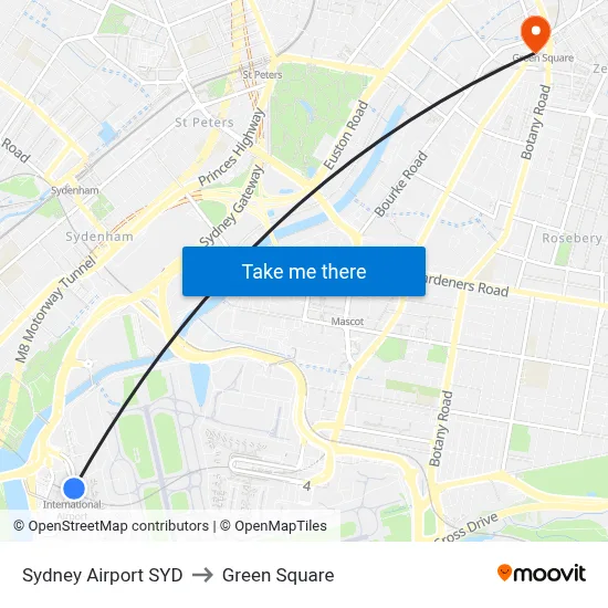 Sydney Airport SYD to Green Square map