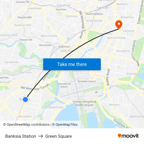 Banksia Station to Green Square map