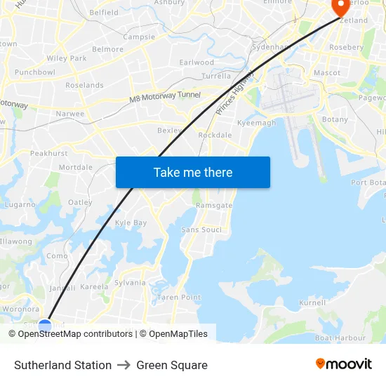 Sutherland Station to Green Square map