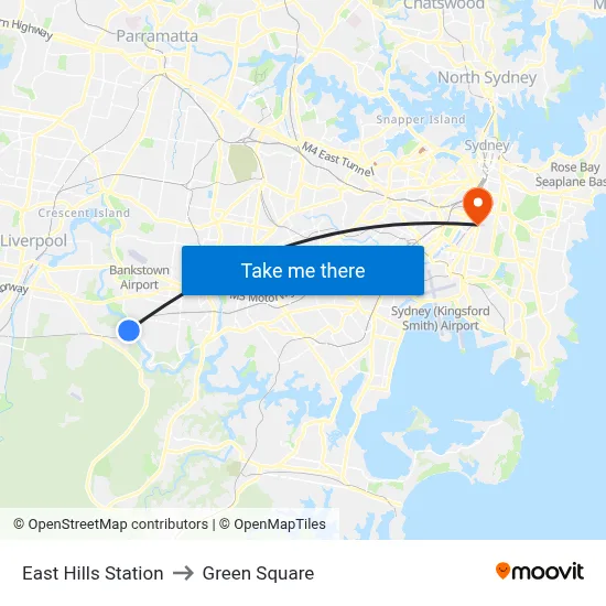 East Hills Station to Green Square map