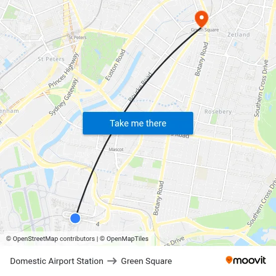 Domestic Airport Station to Green Square map