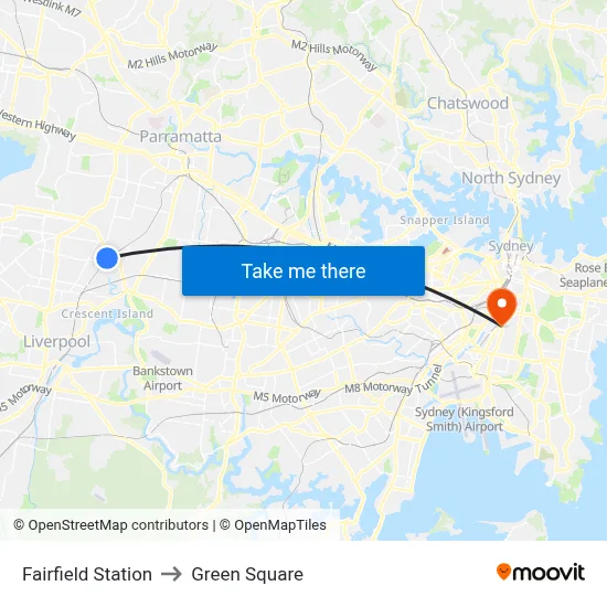Fairfield Station to Green Square map