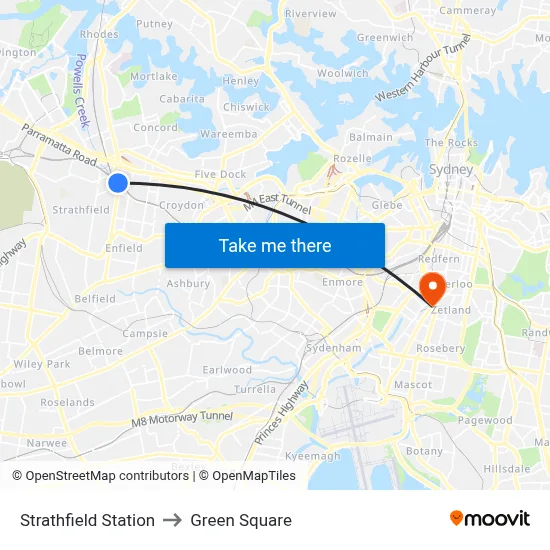 Strathfield Station to Green Square map