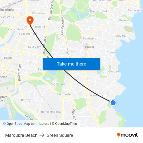 Maroubra Beach to Green Square map