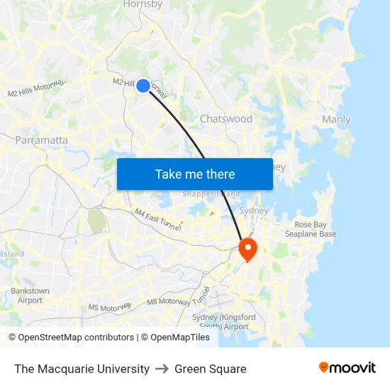 The Macquarie University to Green Square map