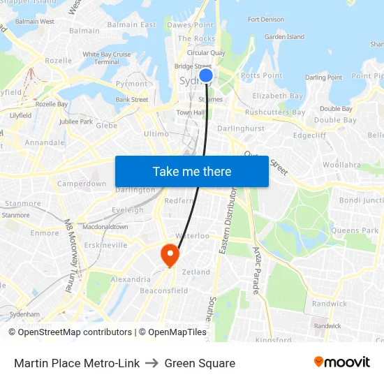 Martin Place Metro-Link to Green Square map