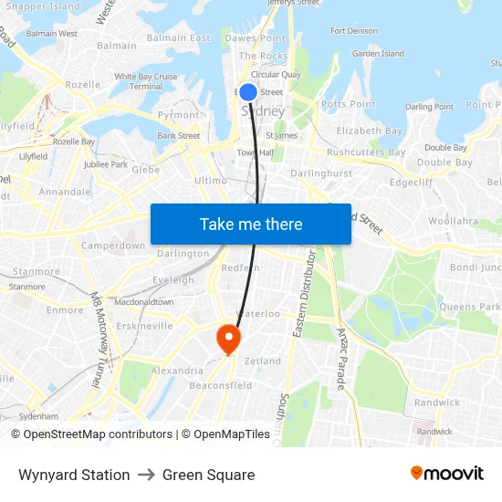 Wynyard Station to Green Square map