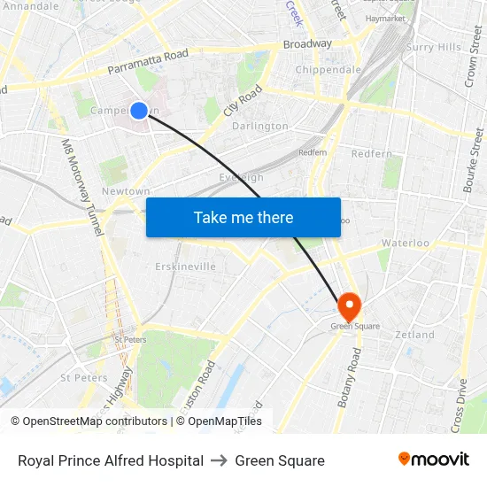 Royal Prince Alfred Hospital to Green Square map