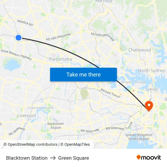 Blacktown Station to Green Square map