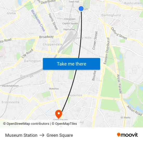 Museum Station to Green Square map