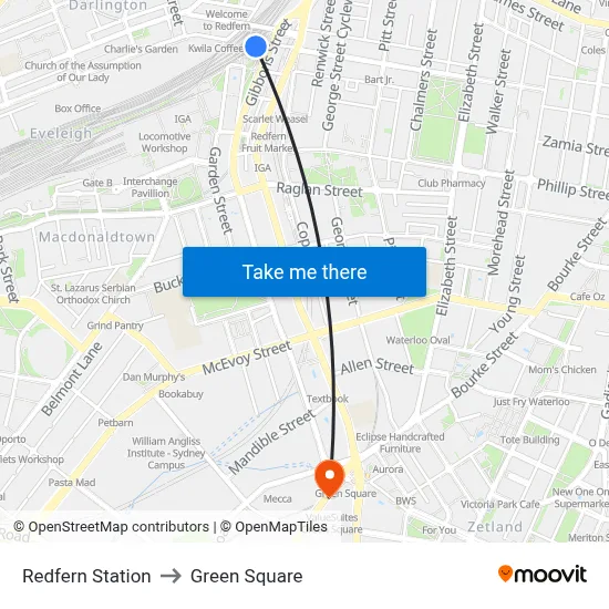 Redfern Station to Green Square map