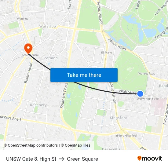UNSW Gate 8, High St to Green Square map